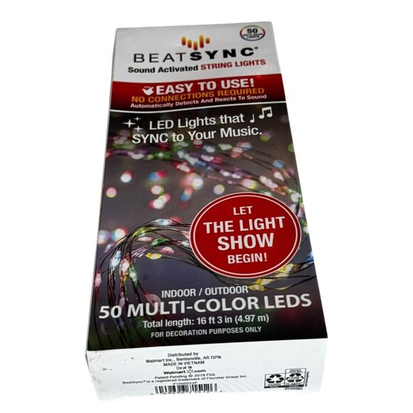 BeatSync 4 Function Christmas String Lights 50 Multi-Color LEDs 16'3" Indoor/Out - Picture 2 of 8